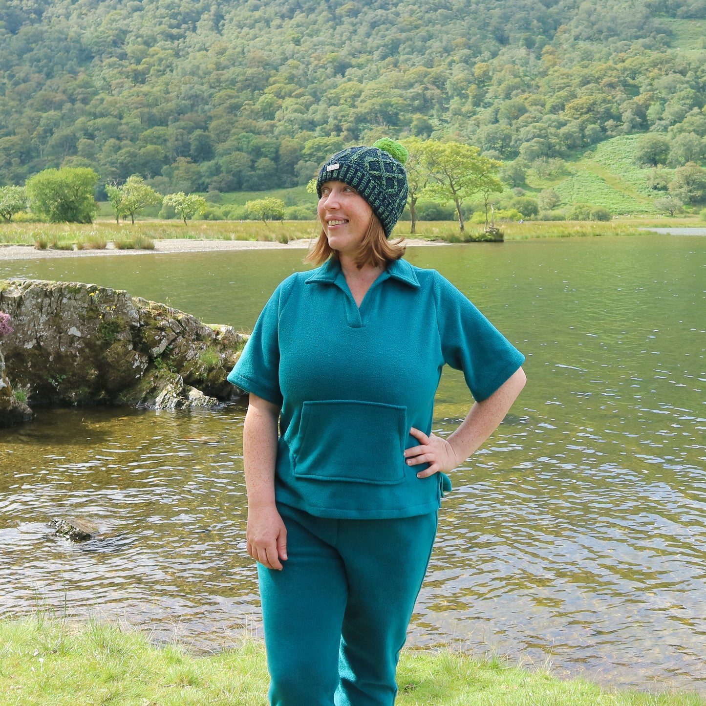 Fleece Collared Short Sleeved Jumper - Teal