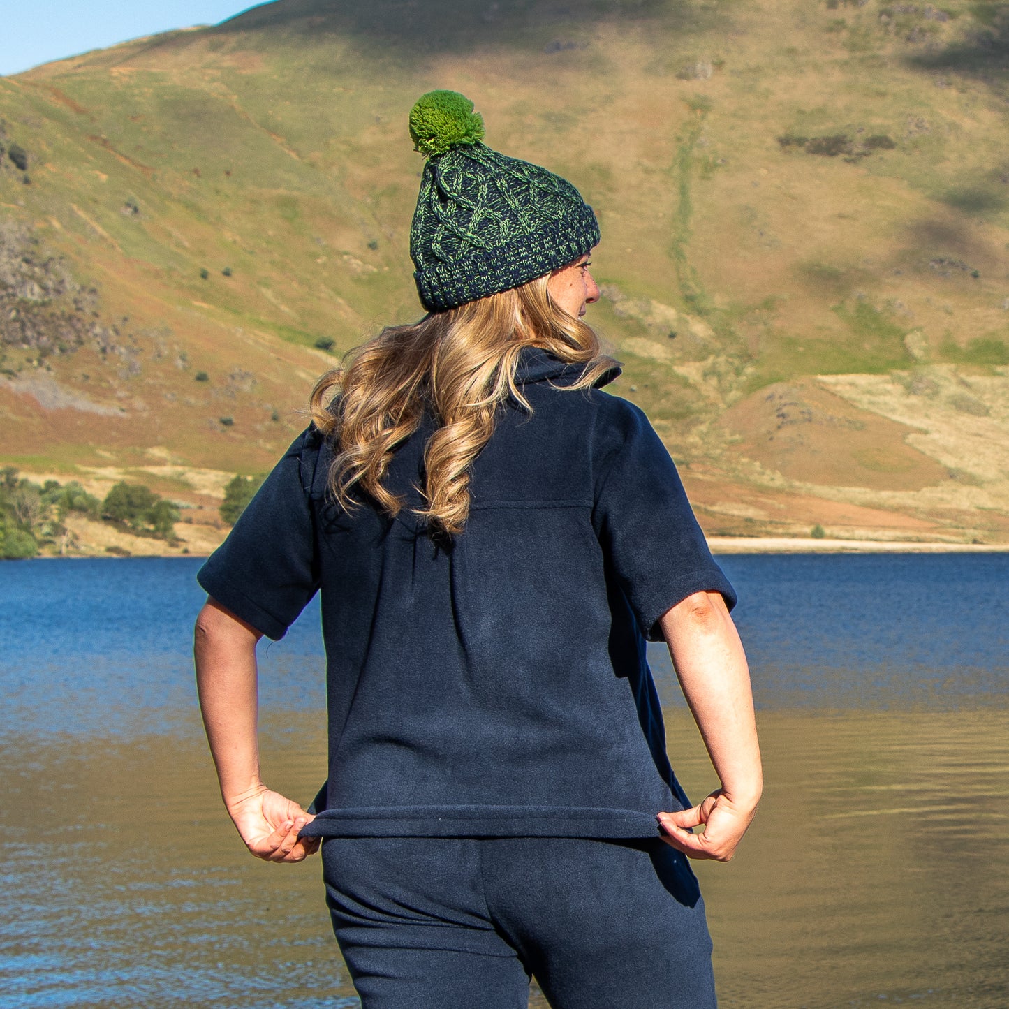 Fleece Collared Top Short Sleeved Jumper - Marine