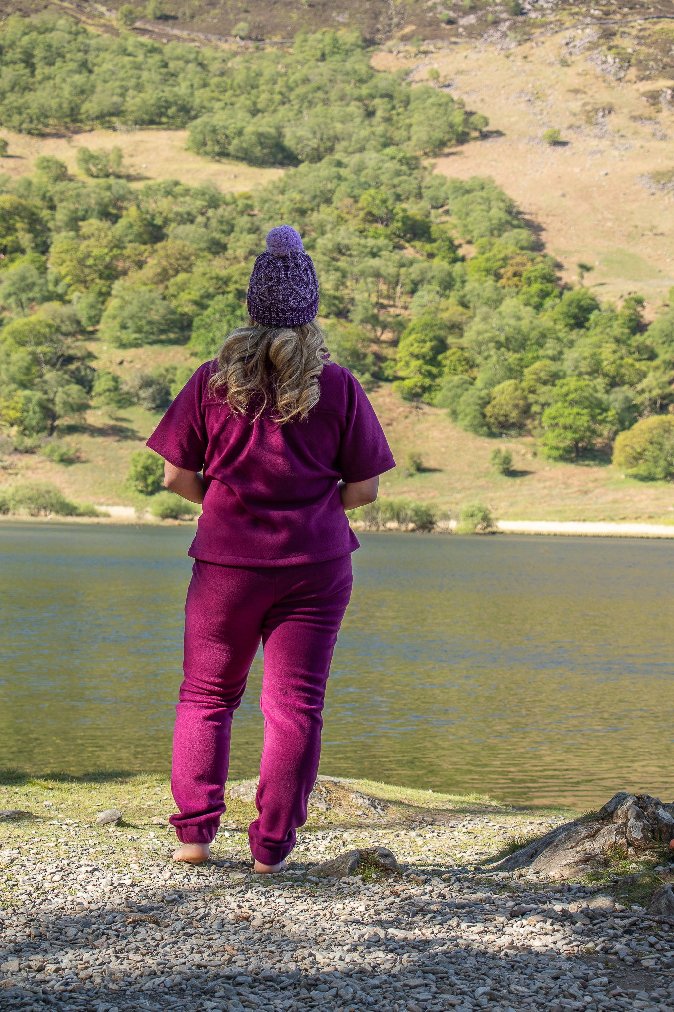 Fleece Collared Top Short Sleeved Jumper - Plum