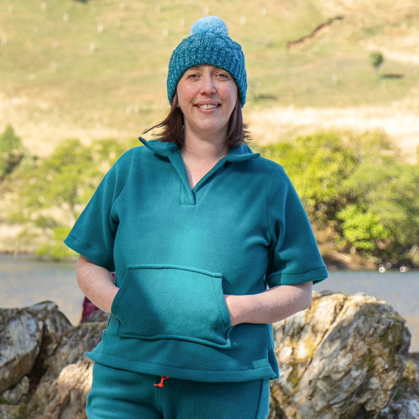 Fleece Collared Short Sleeved Jumper - Teal