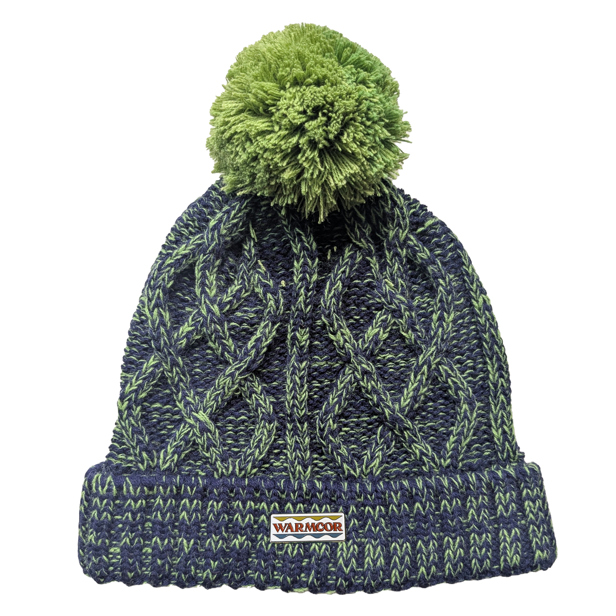Cable Knit Bobble Hat - Green & Marine