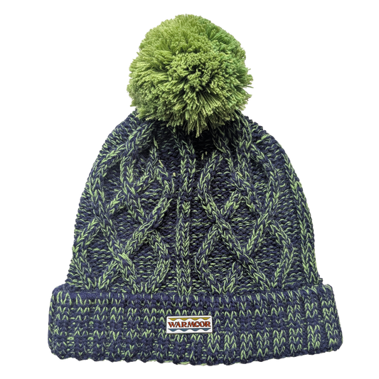 Cable Knit Bobble Hat - Green & Marine