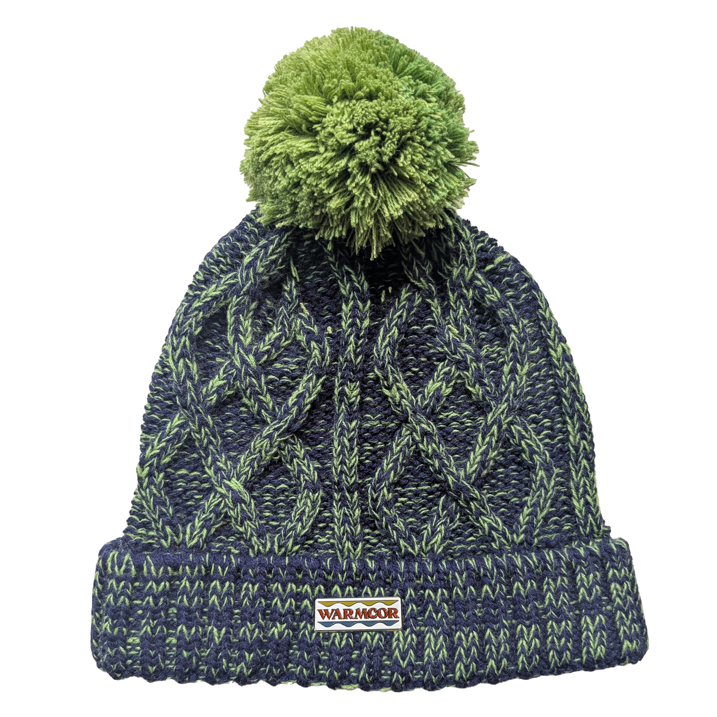Cable Knit Bobble Hat - Green & Marine