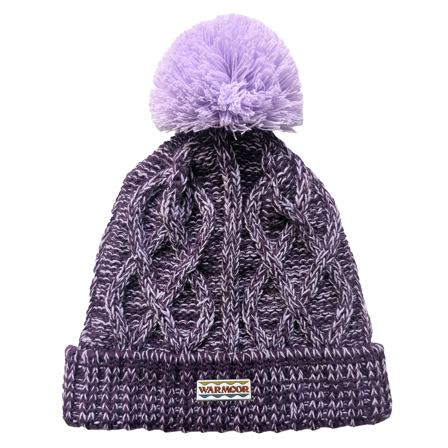 Cable Knit Bobble Hat - Lilac & Plum