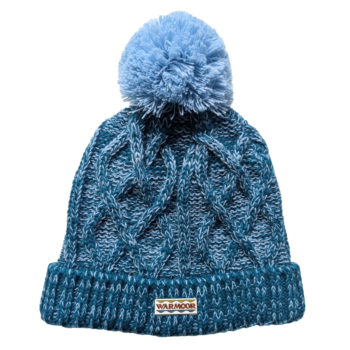 Cable Knit Bobble Hat - Blue & Teal