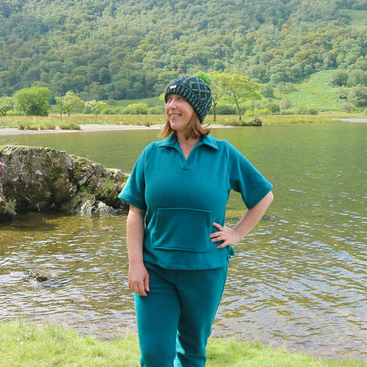 Fleece Collared Short Sleeved Jumper - Teal