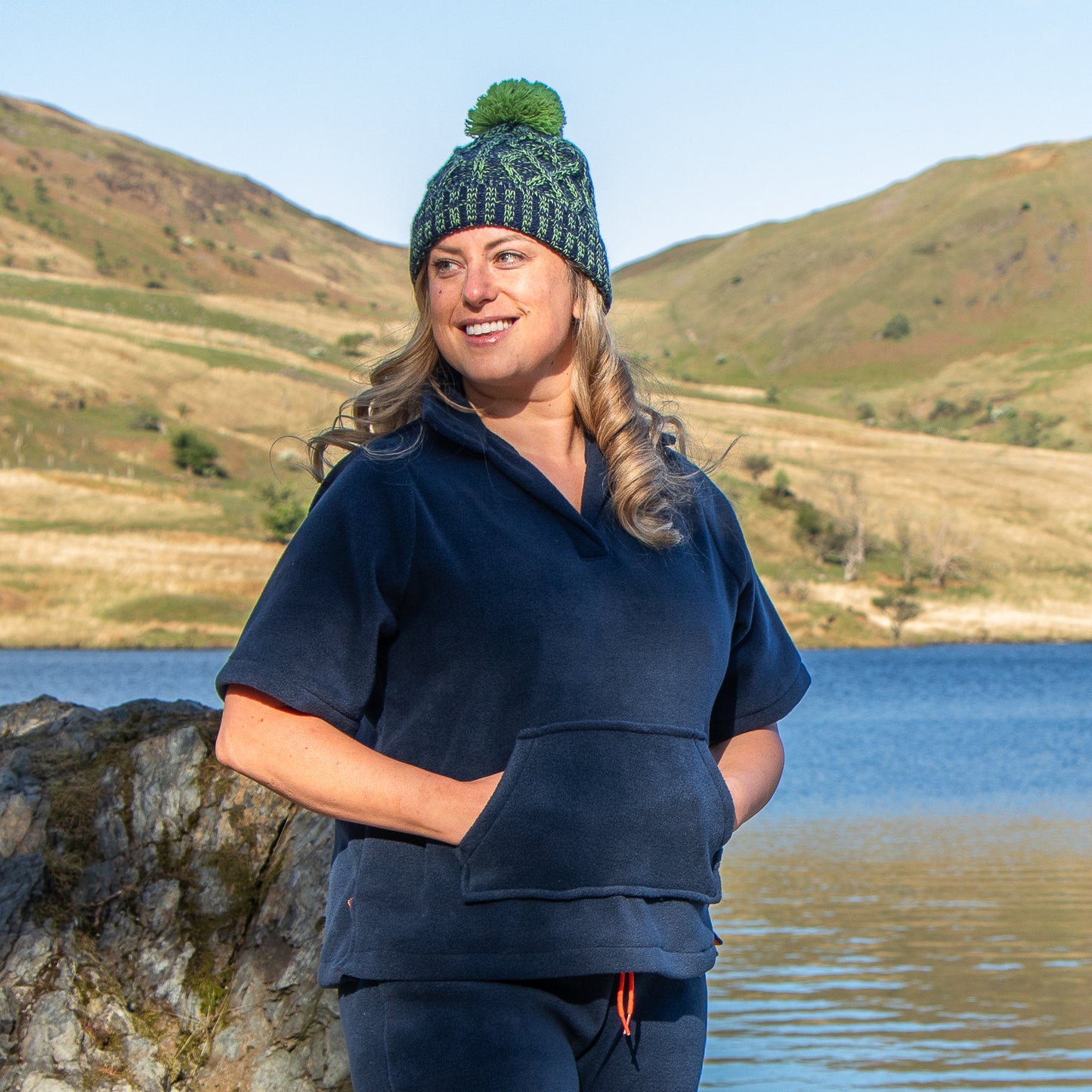 Fleece Collared Top Short Sleeved Jumper - Marine