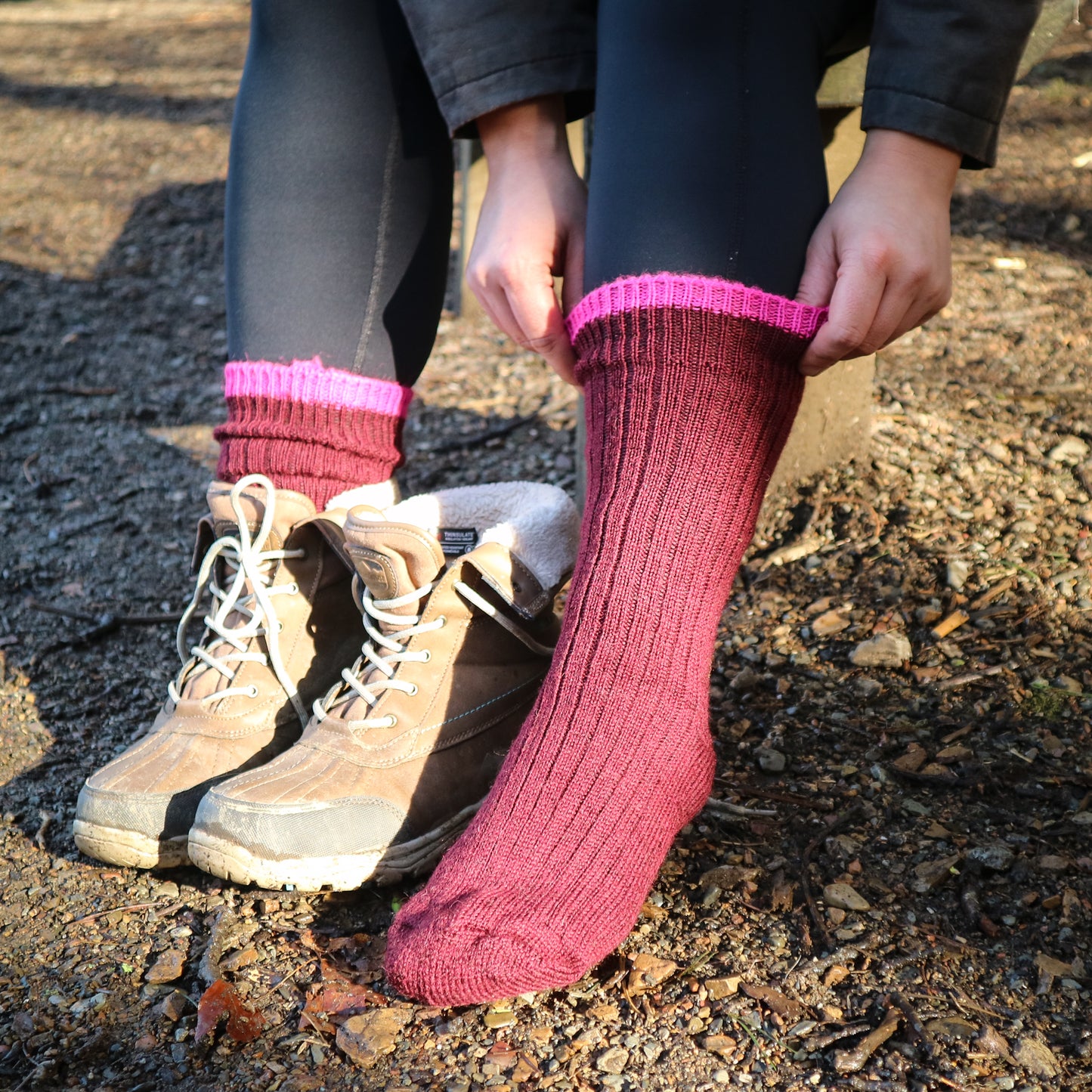 British Wool Socks - Heather and Hot Pink