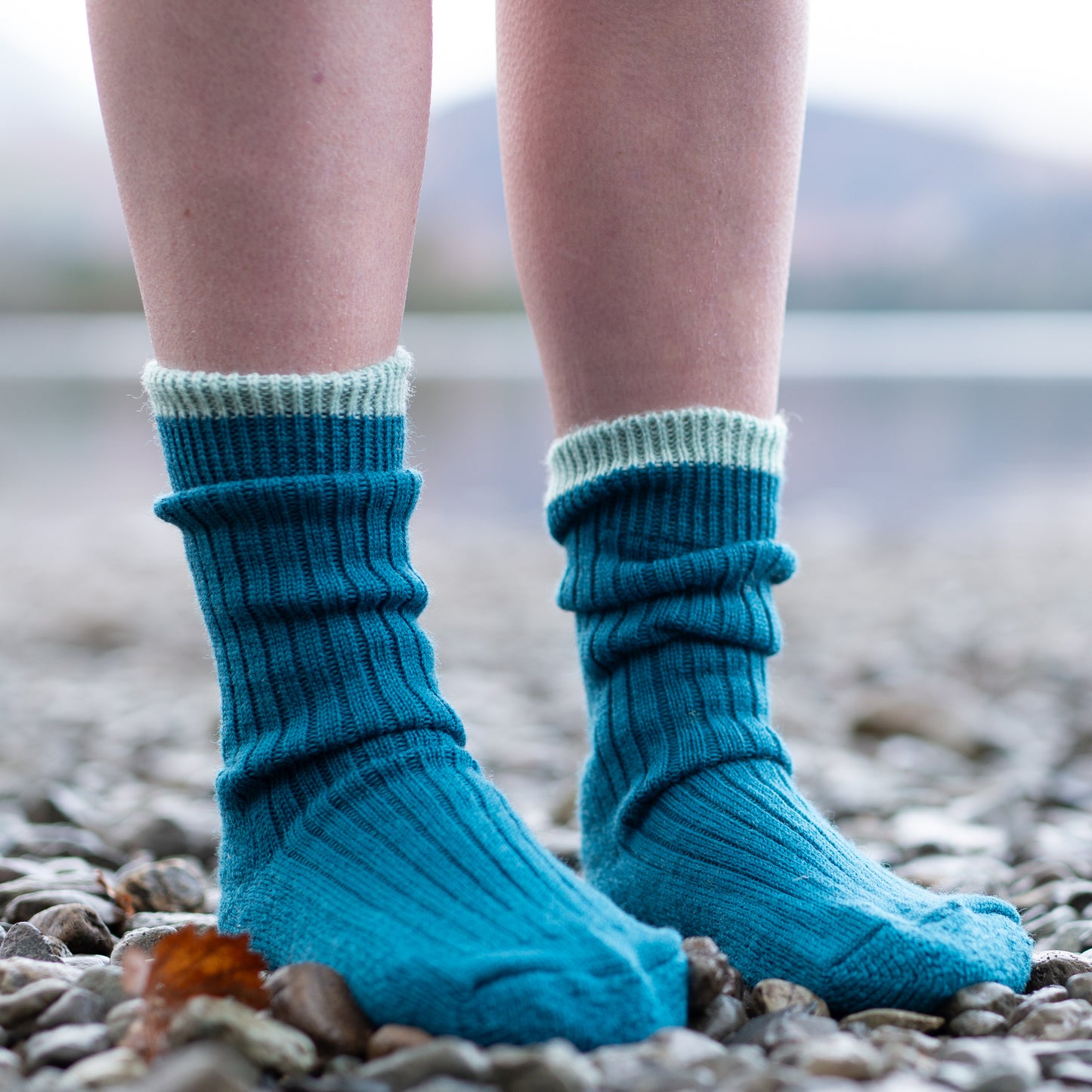 British Wool Socks - Teal and Kendal Mint